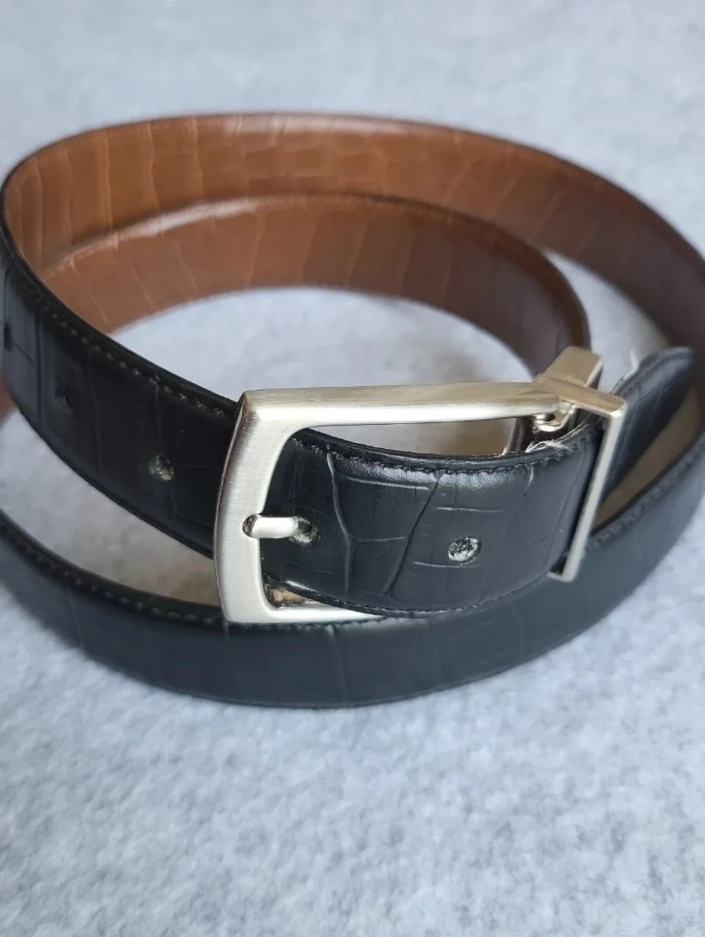 Nike Reversible Belt 38 Black Brown Genuine Bonded Leather Aligator Pattern
